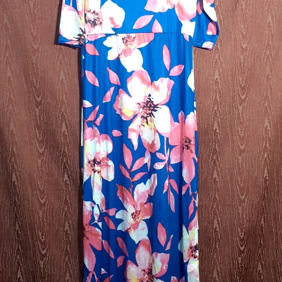 HAOOHU FLORAL MAXI DRESS WOMEN'S SIZE XL PINK BLUE V-NECK - Picture 4 of 10